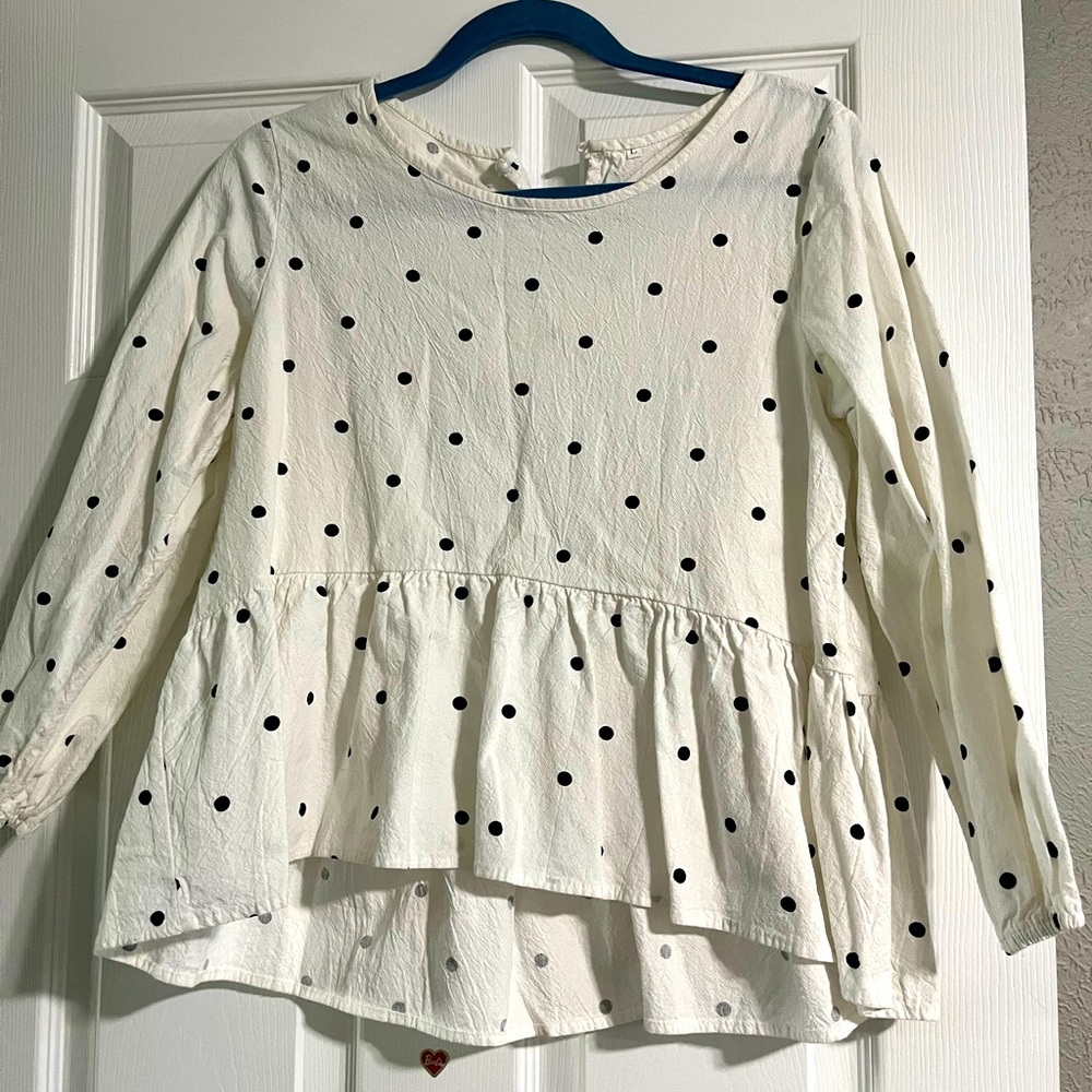 SHEIN white with black dots blouse.